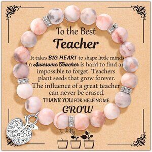 Stainless Steel & Agate Teacher's Appreciation Bracelet - 8 mm Beads, 7'' Length
